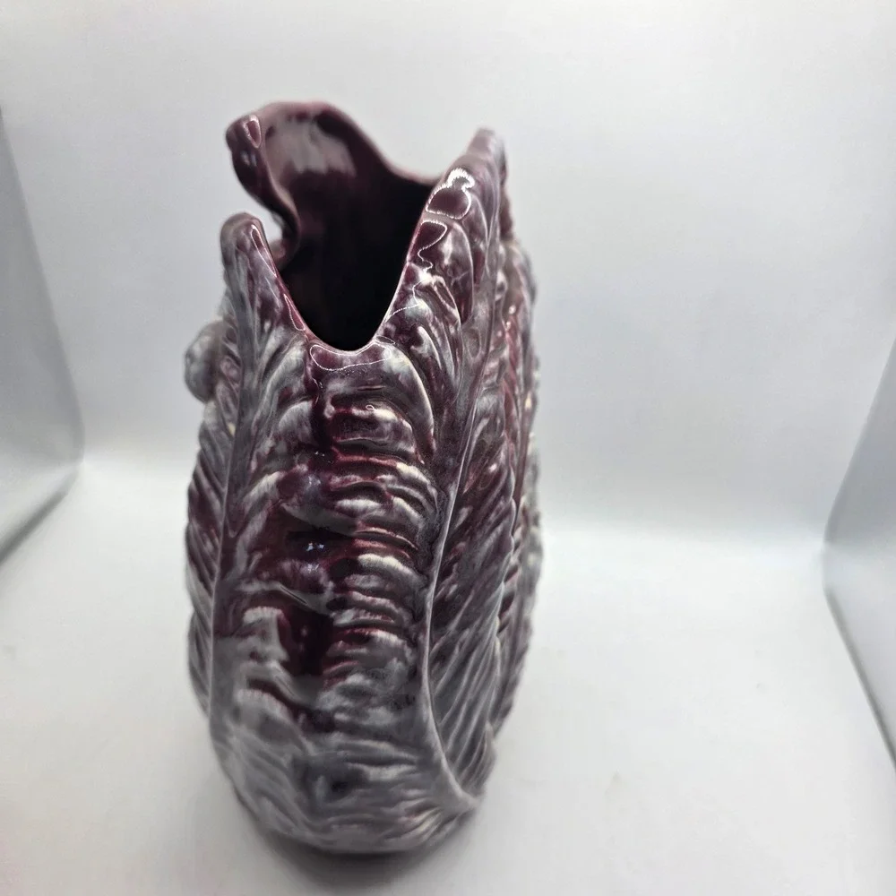 Vintage Royal Haeger R723 Leaf Vase Mulberry Agate Glaze USA Art Pottery
